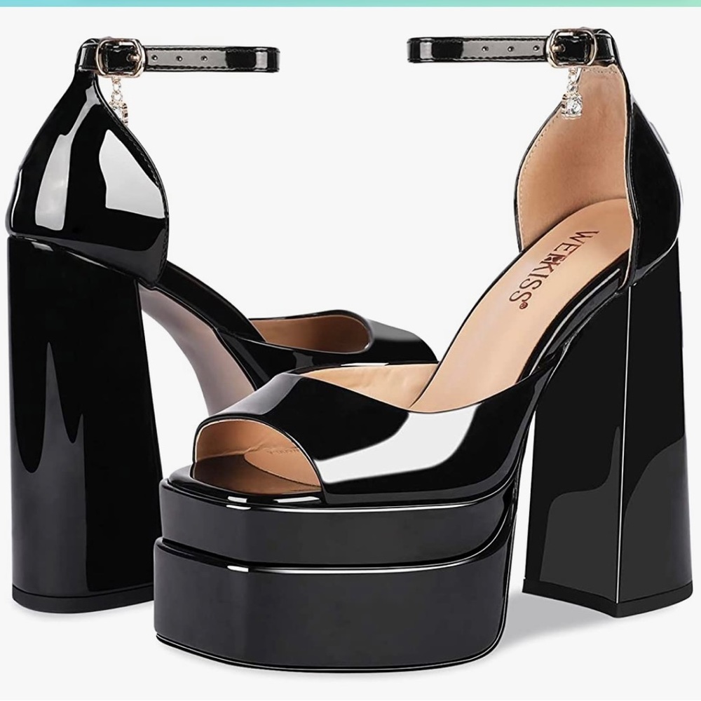 Wet kiss black patent platform shoes